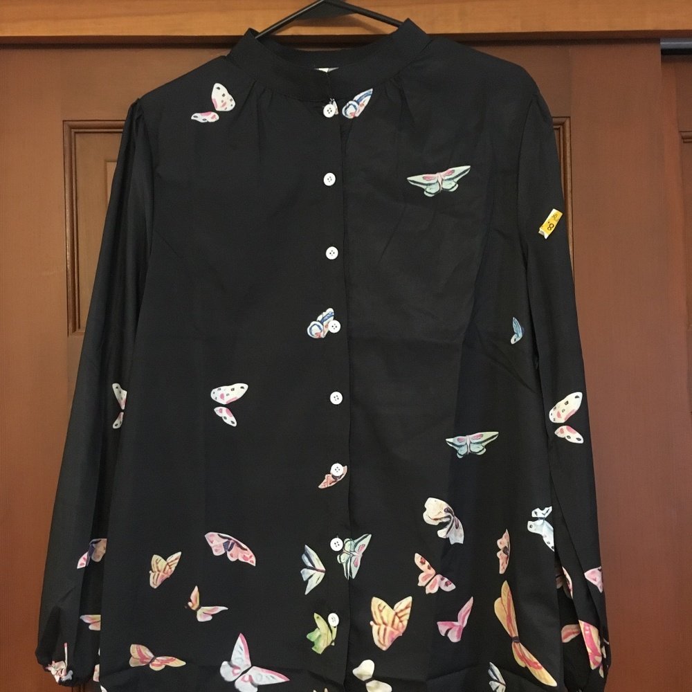Black blouse with butterflies, size L